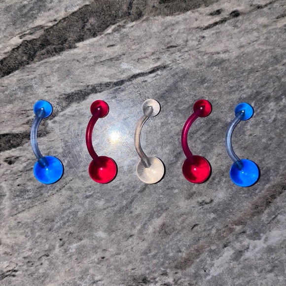 5 Belly Button Ring Set Blue Purple Clear - Picture 1 of 3